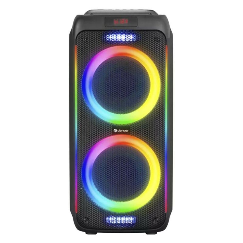 DENVER BPS-458 SPEAKER BLUETOOTH 2 WOOFER 10&#39;&#39; 1000W LED USB AUX MIC TELECOMANDO