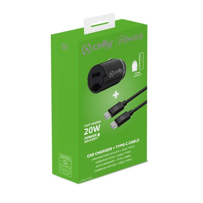 CELLY SUPPORTO AUTO KIT USB-C CAR CHARG+USB-C CABLE 20W