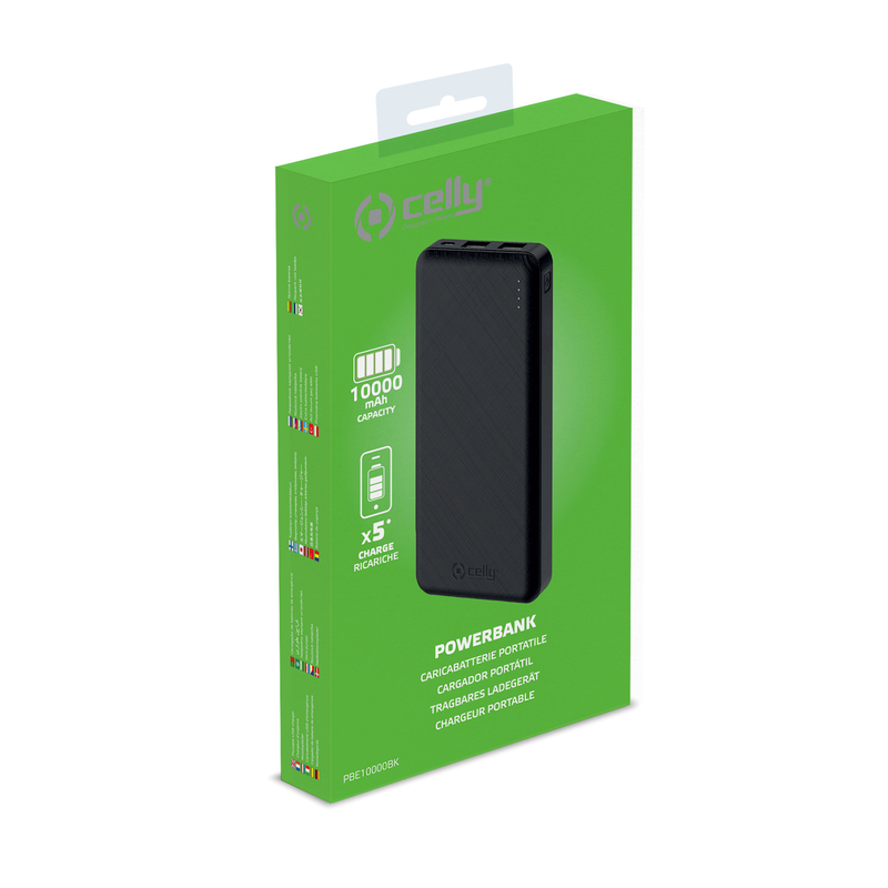 POWERBANK CELLY ENERGY 10000 MAH 2 USB BLACK