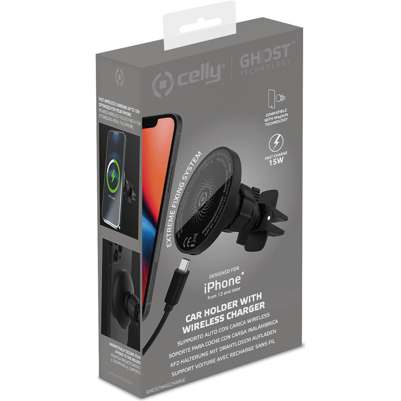 CELLY SUPPORTO AUTO MAGSAFE GHOST CAR HOLDER CHARGE 15W