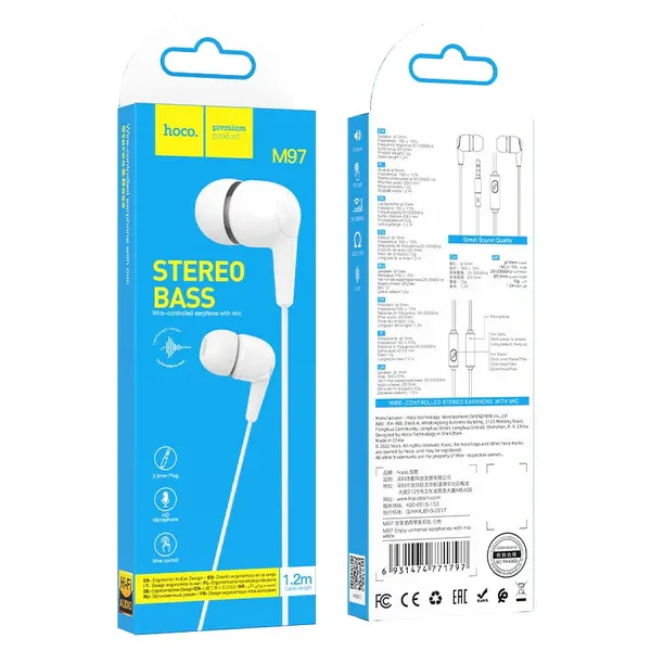 HOCO M97 AURICOLARE UNIVERSALE CON MICROFONO WH HOCM97.WH