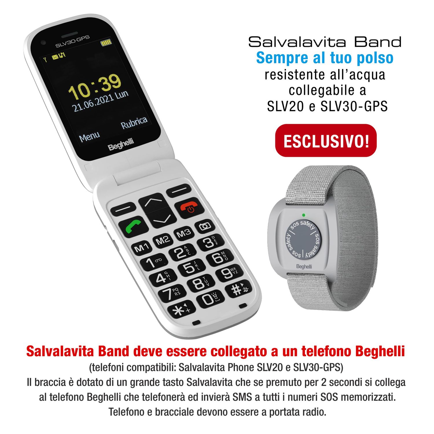 BEGHELLI SENIOR PHONE SLV30 2.8&#39;&#39; GPS + SENS. CADUTA + BRACCIALE SOS