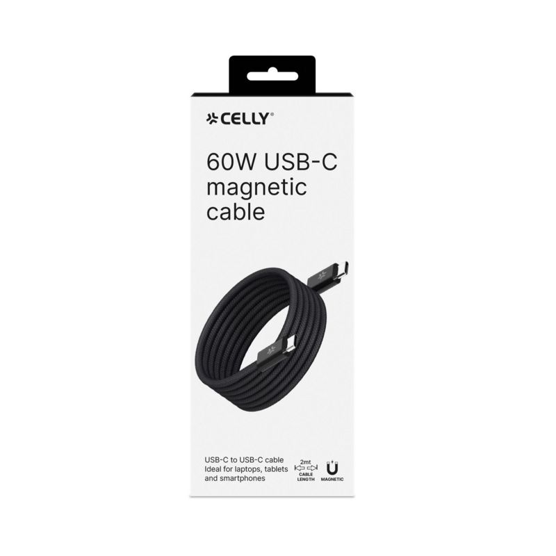 CELLY USB-C TO USB-C MAGNETIC 60W CABLE 1M BK