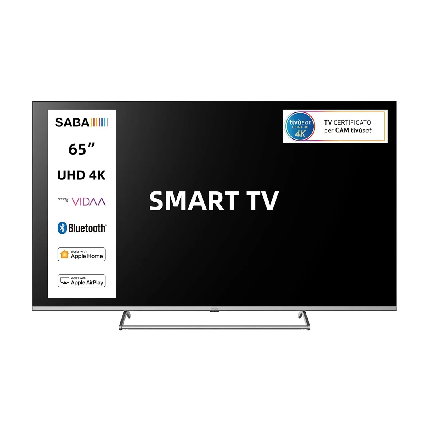TV LED SABA 65'' 4K UHD SMART TV VIDAA BT BASE CENTRALE NERO