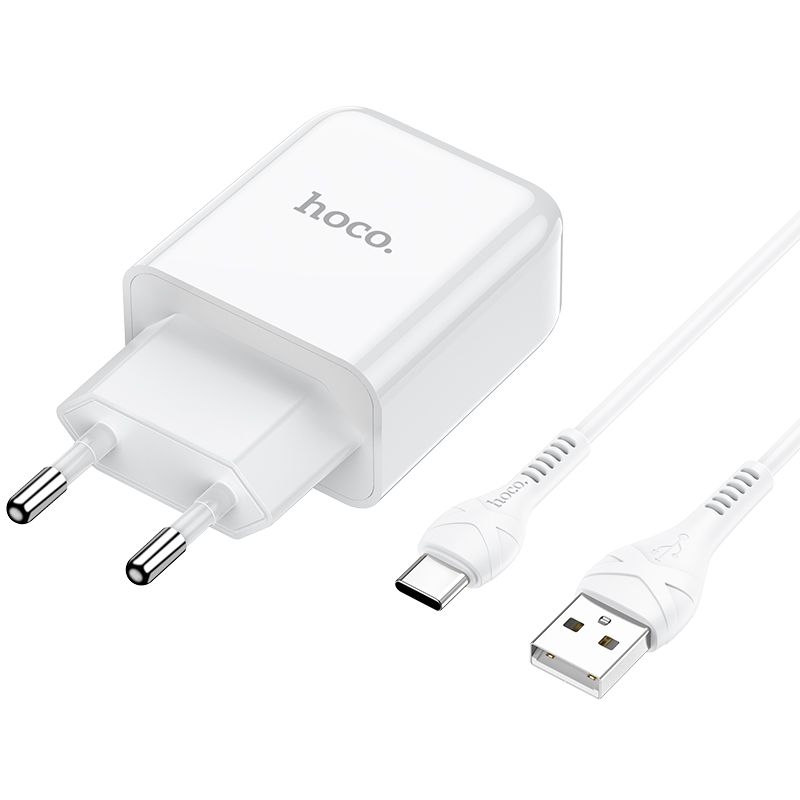 HOCO N2 PORTA SINGOLA USB CARICATORE CON CAVO TYPE-C 2.1A BIANCO