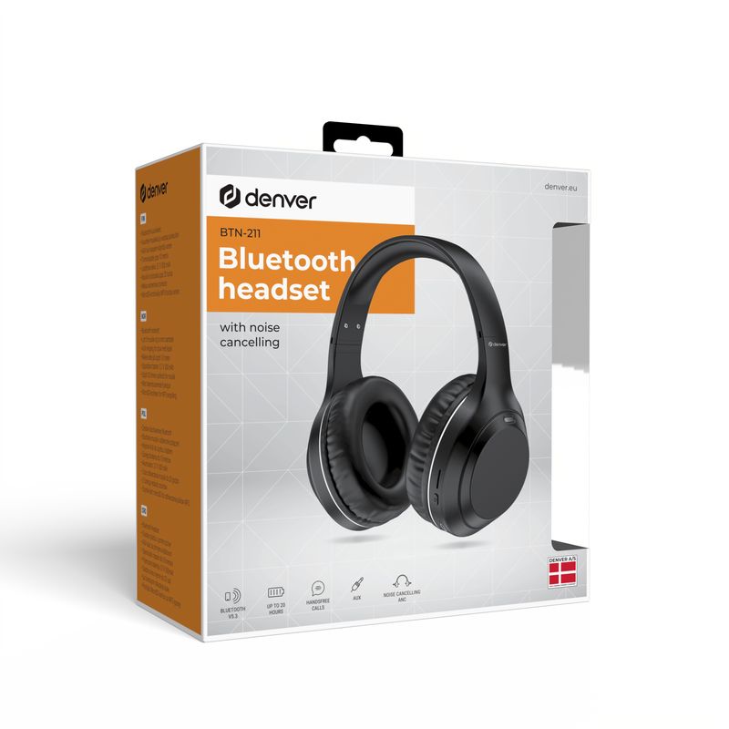 DENVER CUFFIE BLUETOOTH BTN-211 CON ANC RID. RUMORE BLACK