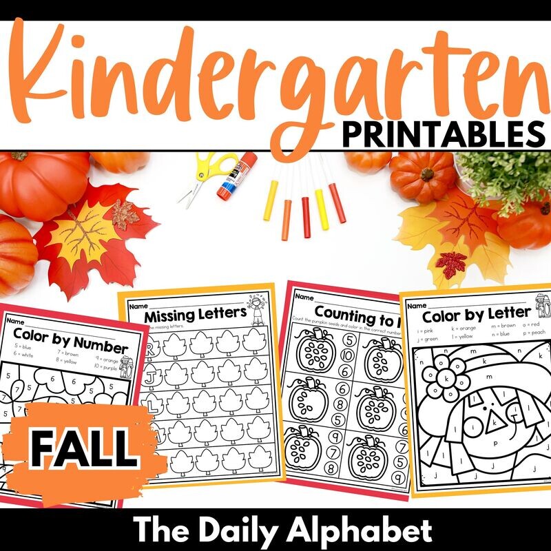 Fall Kindergarten Literacy & Math Printables Activities