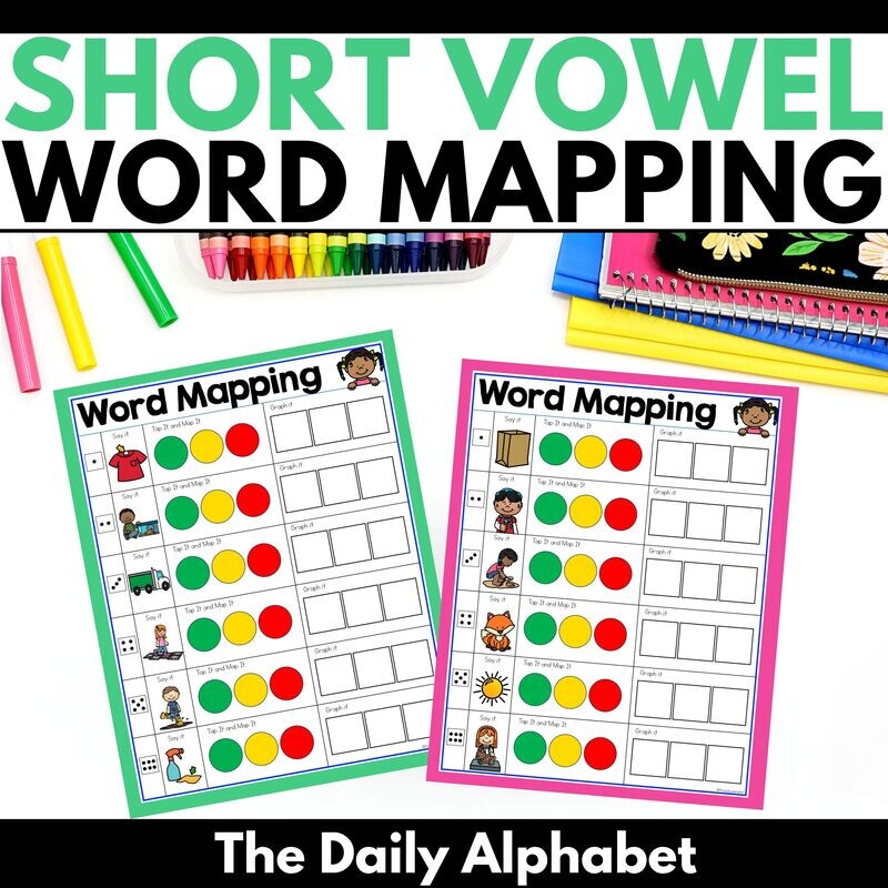Short Vowel Word Mapping Mats | CVC Say It Tap It Map It | Science of Reading