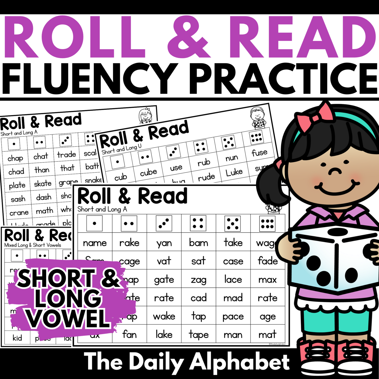Roll and Read CVC & CVCe Words | short and long vowel phonics practice
