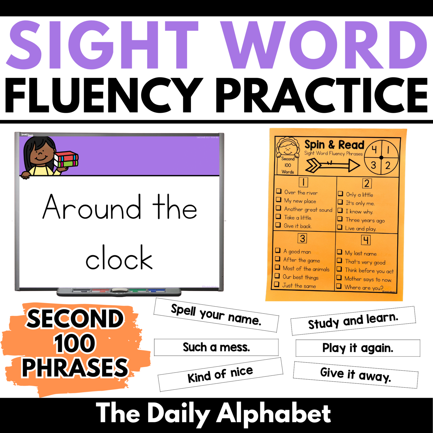 Sight Word Phrases Fluency Reading Practice Slides, Fry Second 100 Sight Words