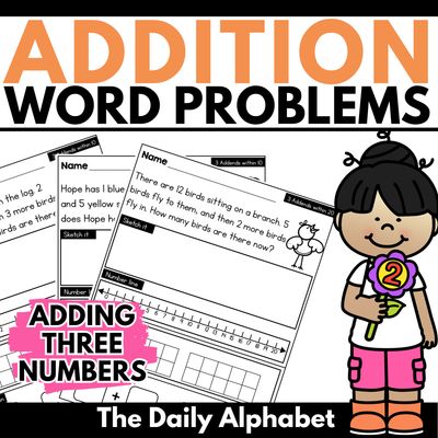 3 Addends first grade | adding 3 numbers within 10 and 20 word problems