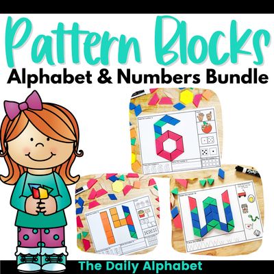 Pattern Block Mats: Alphabet Letters & Numbers Bundle Activities