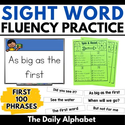Sight Word Phrases Fluency Reading Practice Slides, Fry First 100 Sight 
Words