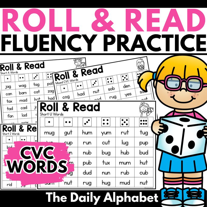 Roll and Read CVC Words | Short vowel phonics reading fluency practice