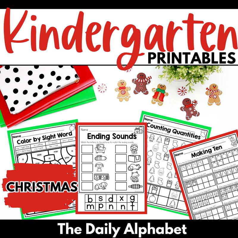 Christmas Kindergarten Literacy & Math Printables Activities