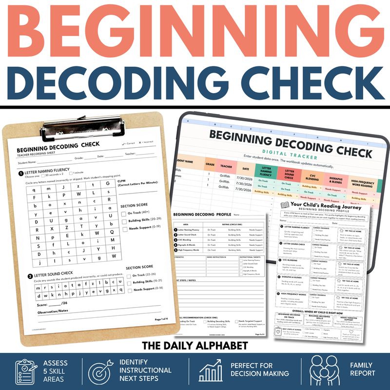 Diagnostic Reading Assessment, Letter Sound, CVC, Digraph & Sight Word Screener