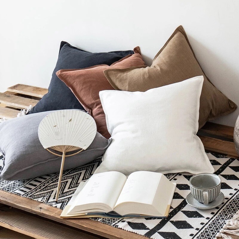 Linen Throw Pillow Covers, 18x18 inch Vegetable Dyed Linen