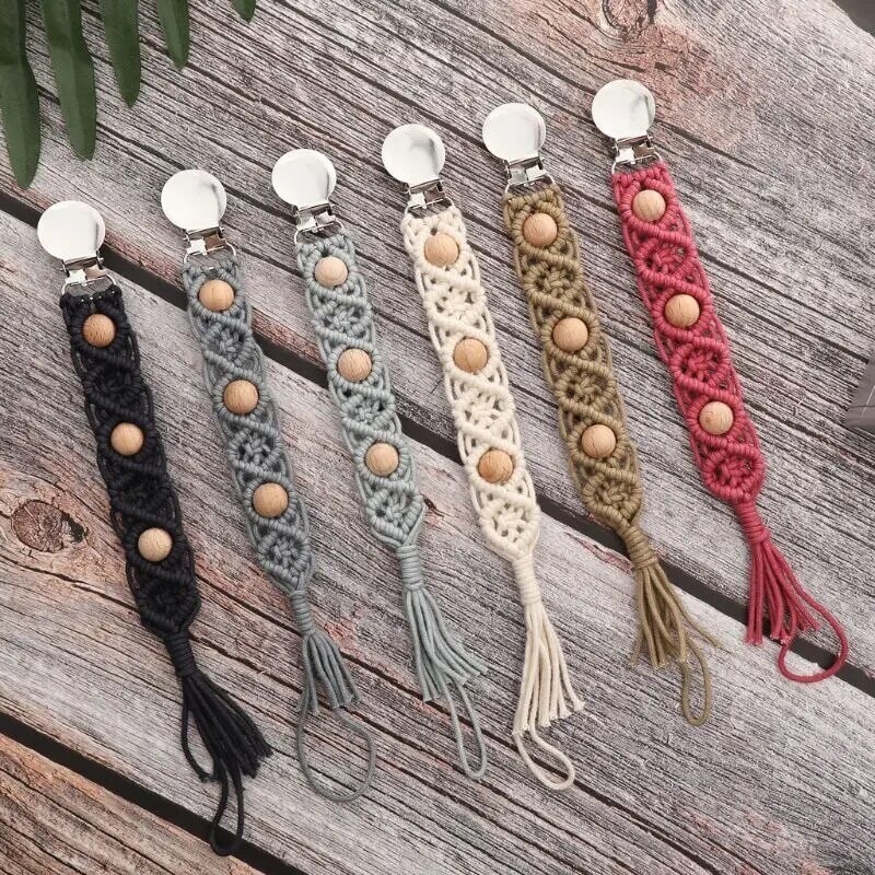 Macrame pacifier clip