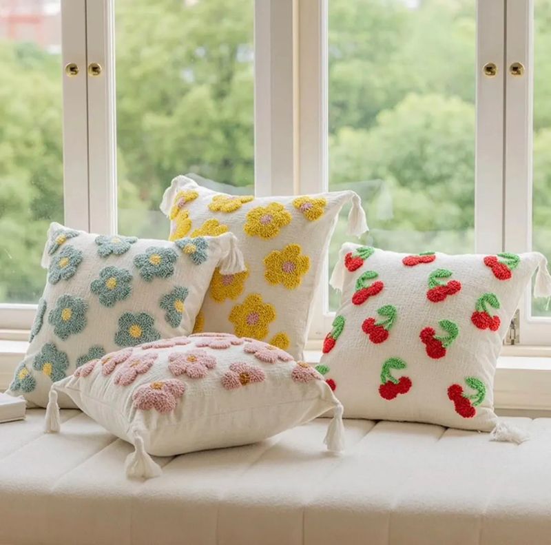Spring Trufted Pillow Cover, 18x18 inch