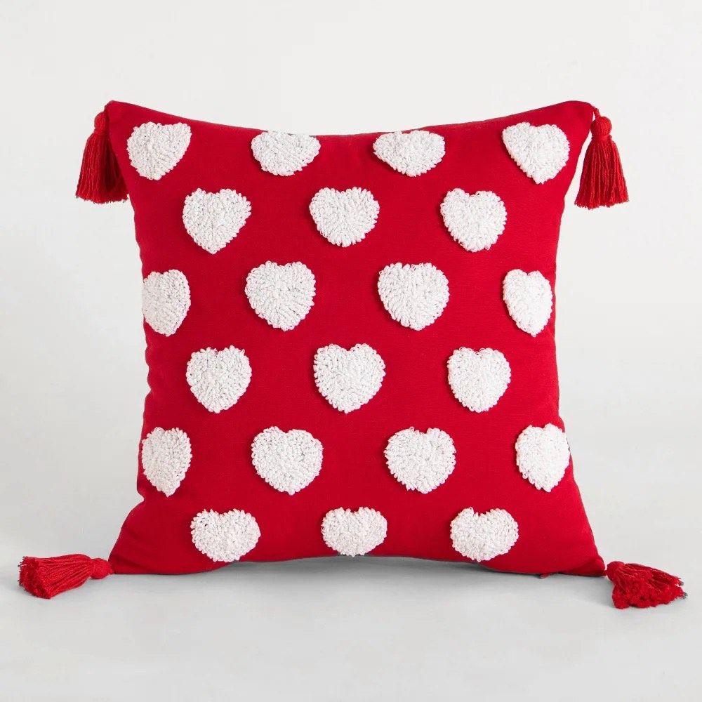 Valentines Day tufted pillow cover, 18x18 inch