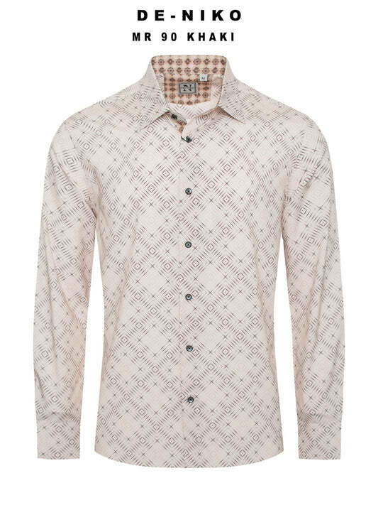 Mens De Niko Khaki Dress Shirt with Brown Diamond Pattern. MR-90