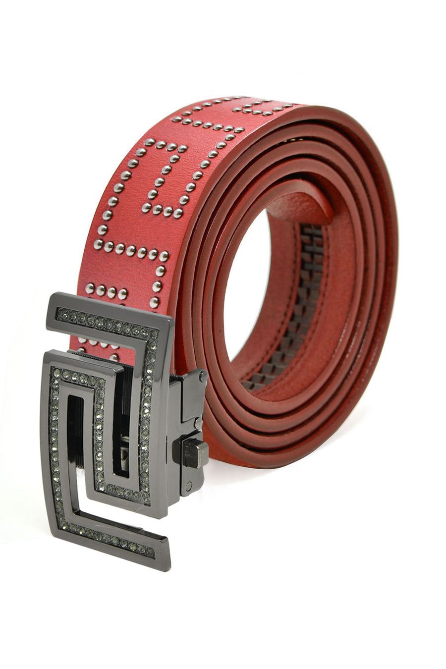 ATHENS BELT BK814-SHINY BLACK-RED-BLACK