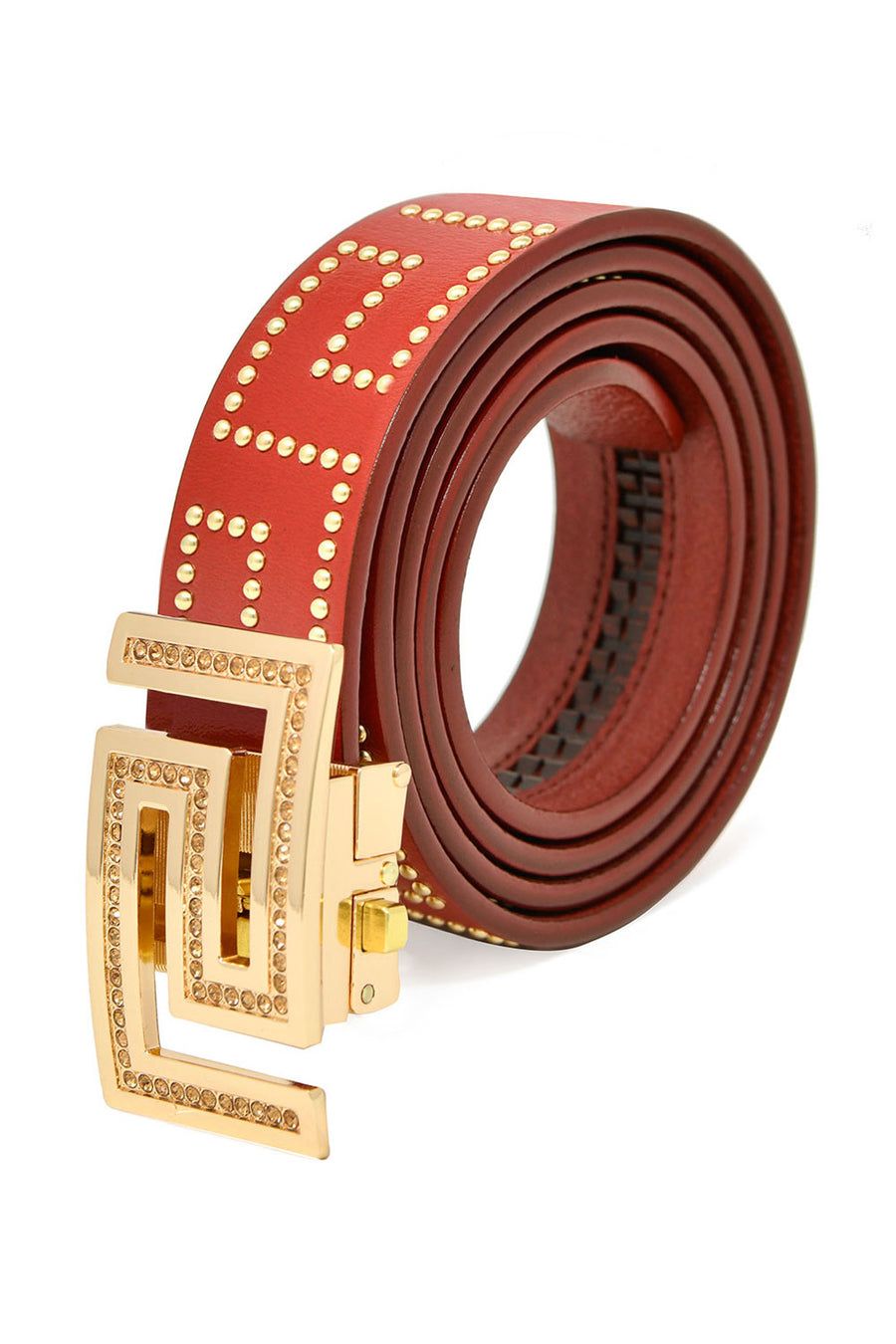 ATHENS BELT BK814-SHINY GOLD-RED-GOLD