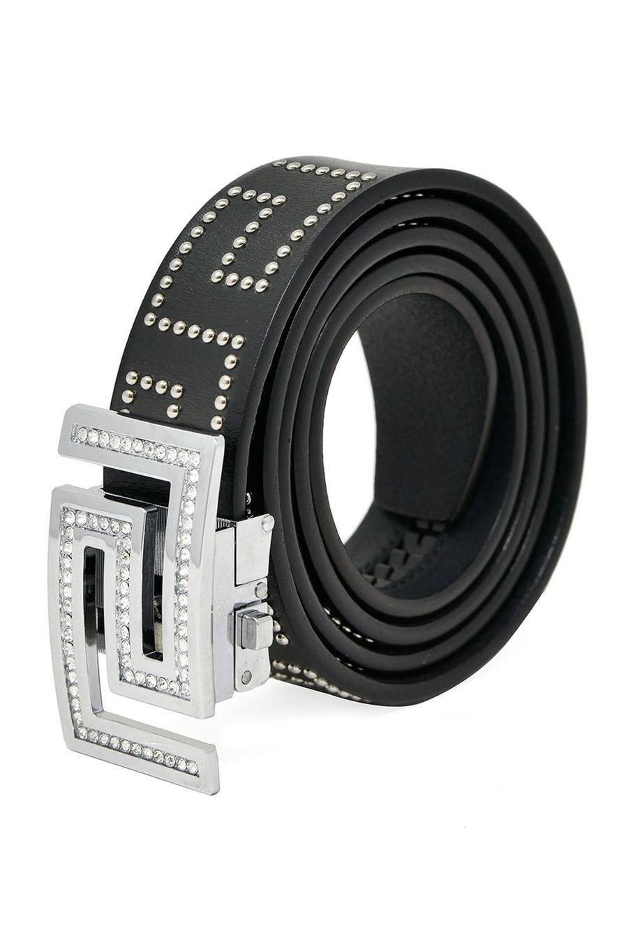 ATHENS BELT BK814-SHINY SILVER-BLACK-SILVER