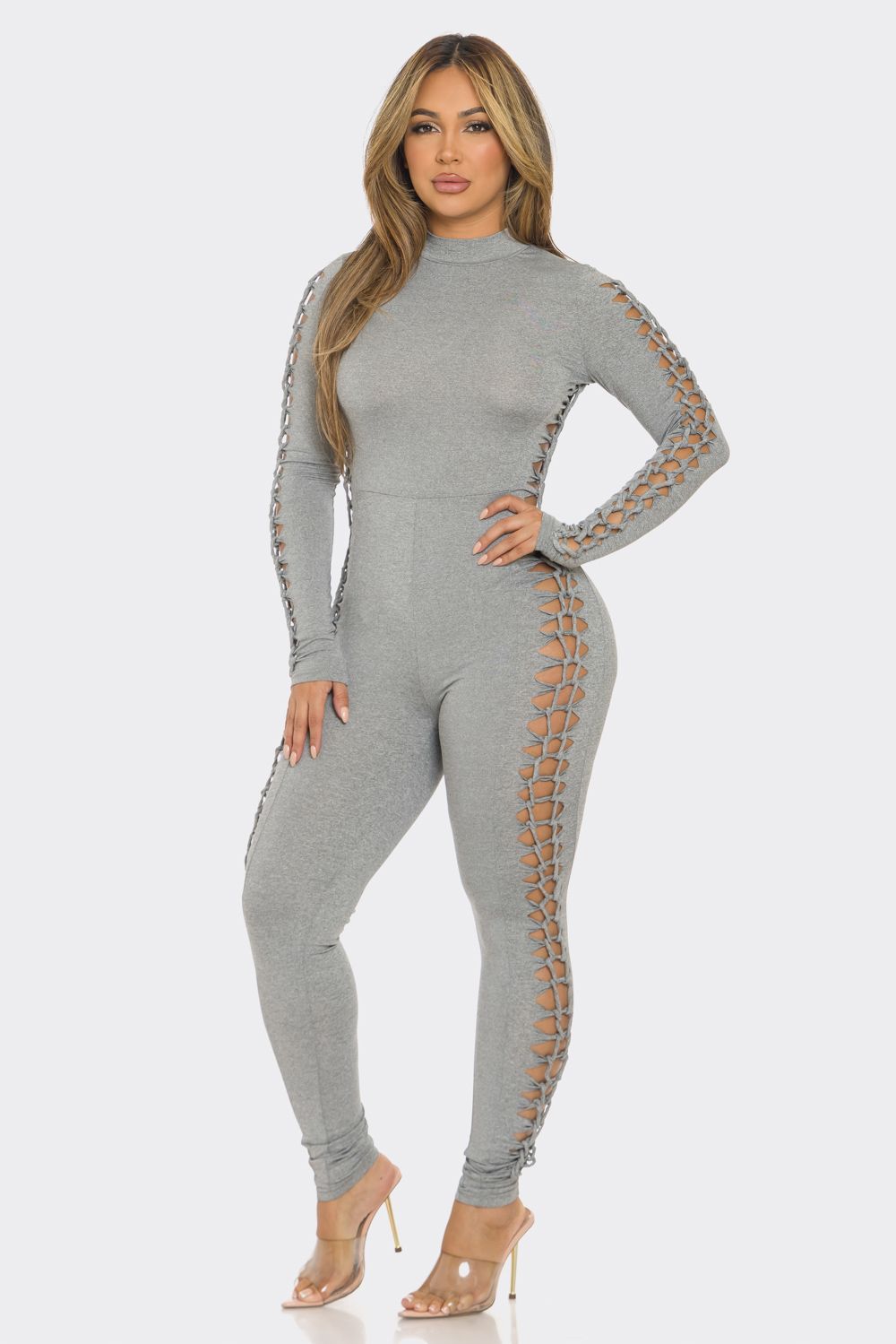 J6309 SIDE LACE UP JUMPSUIT