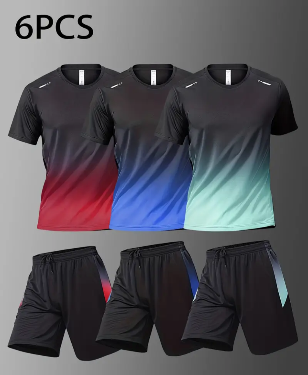 6pcs Men's Summer Sports Set - Quick-drying Shorts Set, Smooth Polyester Fabric, All-Season Essentials | Machine Washable | Slight Stretch