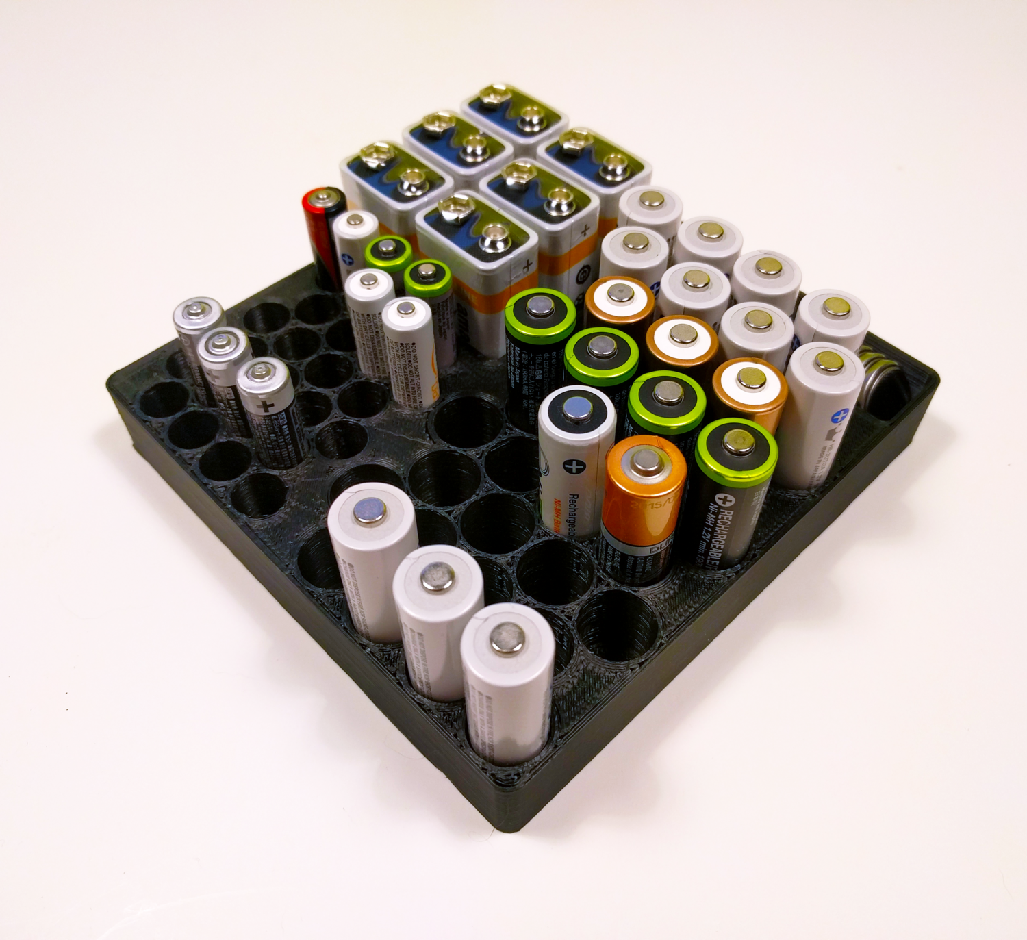 Compact Battery Organizer Storage Box for AA AAA 9V CR2032 LR44 LR41 Small Footprint (3D printed)