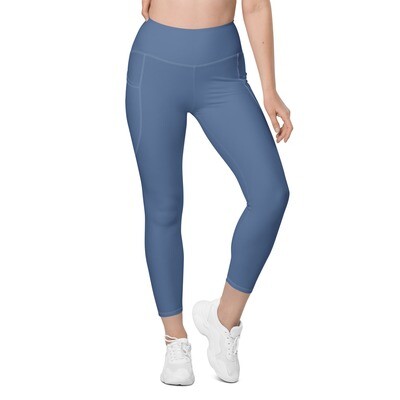 Blue high-waisted leggings with pockets up to 6XL - flattering and durable leggings