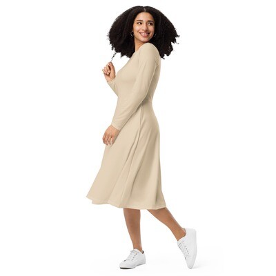 Champagne color long sleeve midi dress with pockets up to 6XL