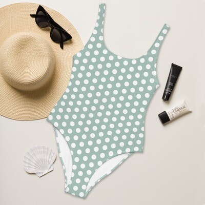 Opal green one-piece swimsuit with white dots up to 3XL
