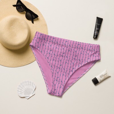 Purple pink recycled high-waisted bikini bottom with blue vines up to 3XL