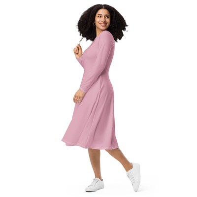 Dusty rose long sleeve midi dress with pockets up to 6XL
