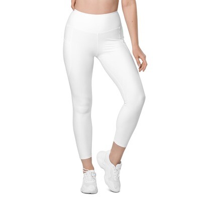 White high-waisted leggings with pockets up to 6XL