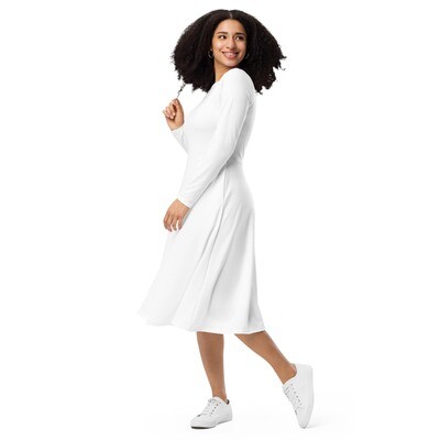 White long sleeve midi dress with pockets up to 6XL