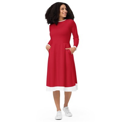 Red Christmas long sleeve midi dress inspired by Mrs. Claus costume