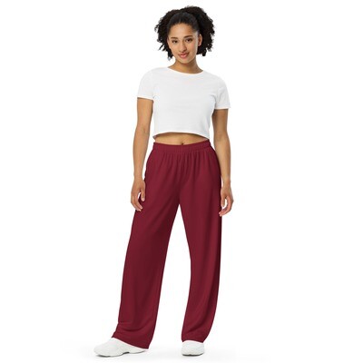 Burgundy red unisex wide-leg pants with pockets 2XS-6XL