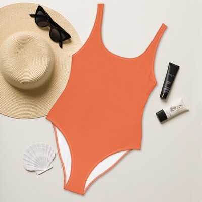 Orange color one-piece swimsuit with scoop neckline in sizes XS-3XL