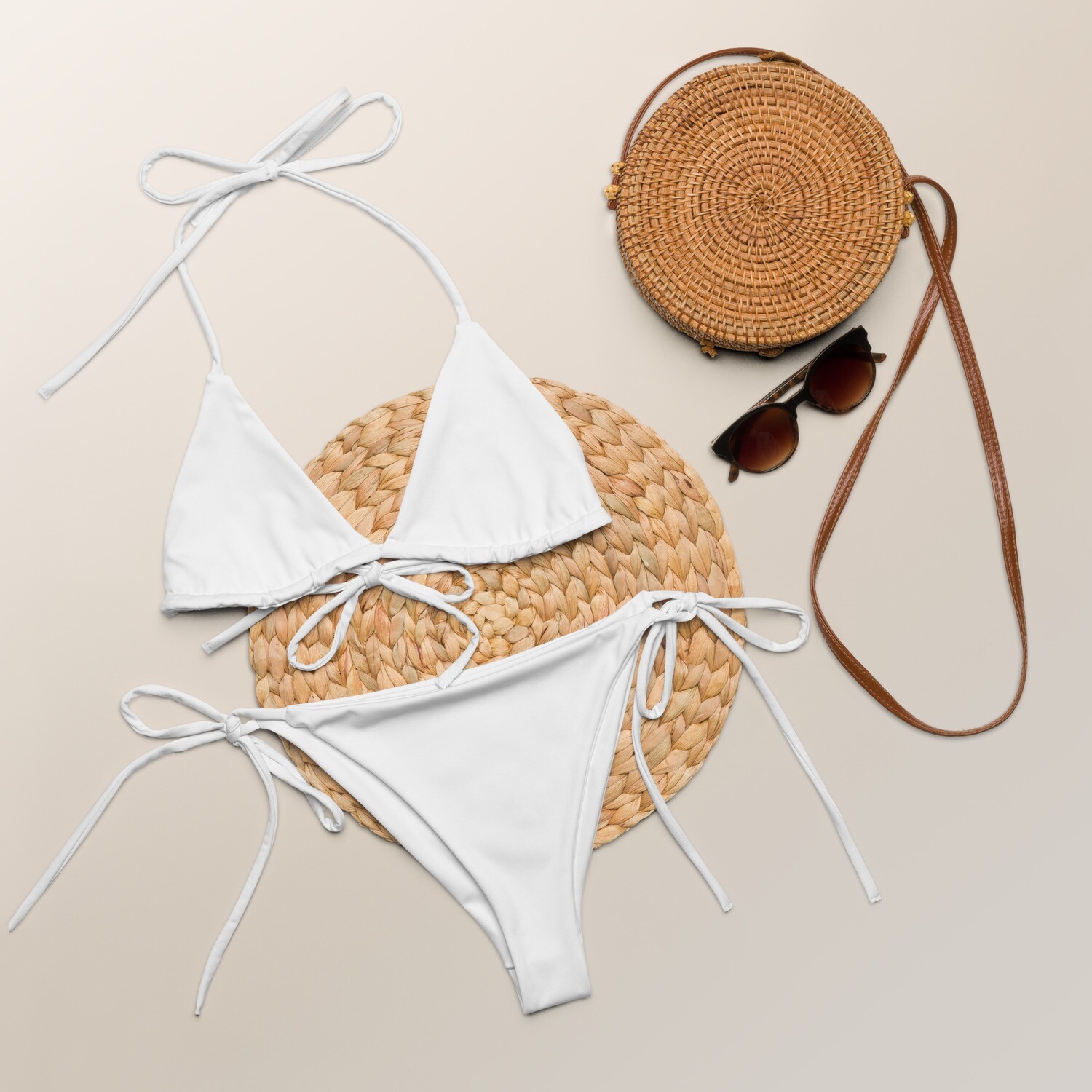 White recycled triangle bikini set in sizes 2XS-6XL
