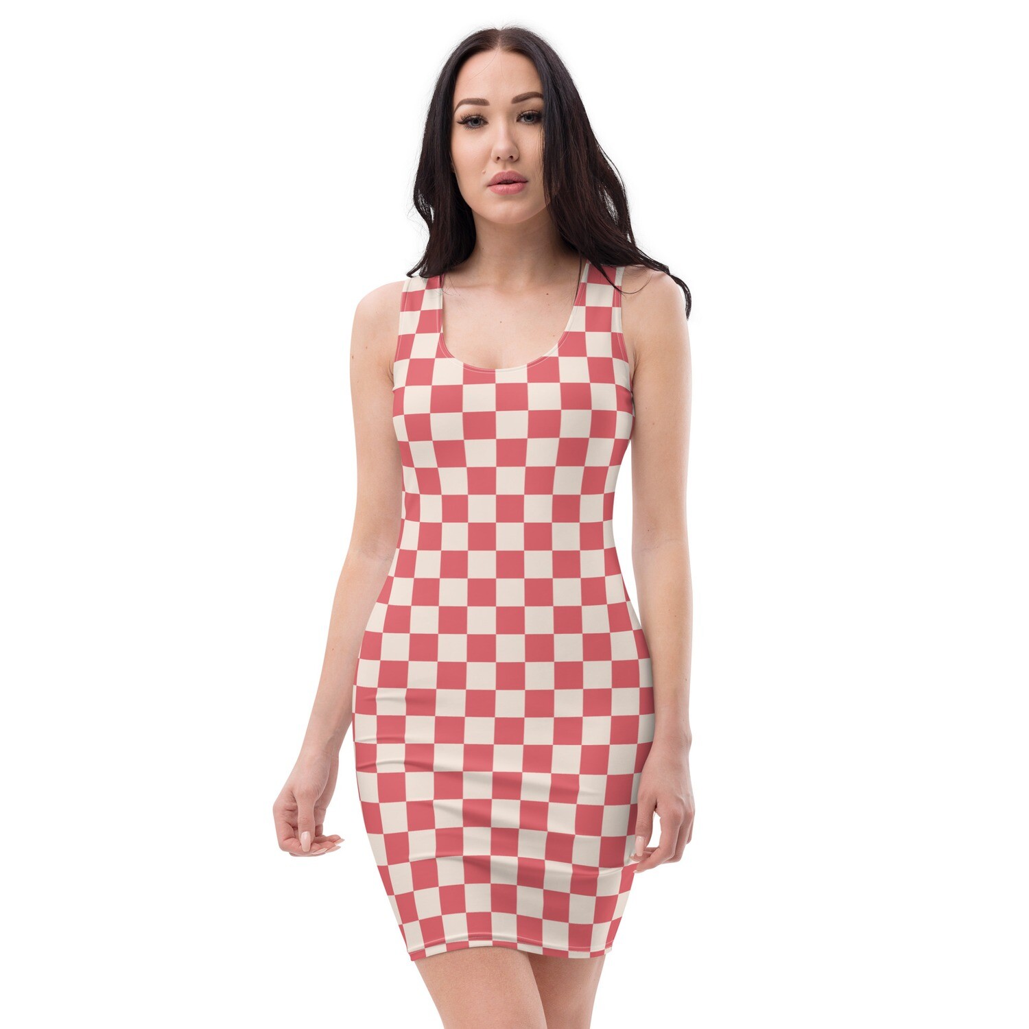 Retro red checkered bodycon dress