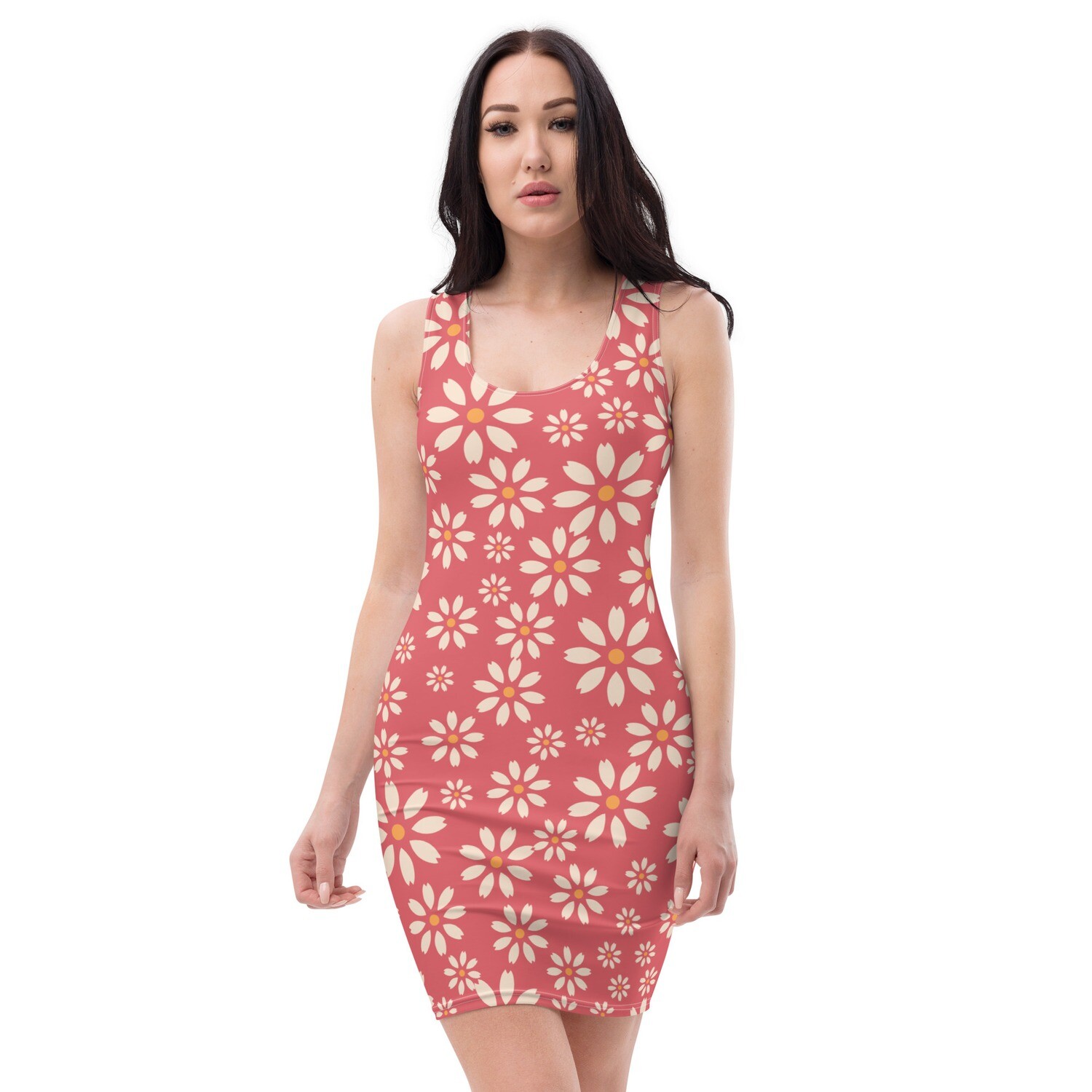 Retro red floral bodycon dress in sizes XS-XL