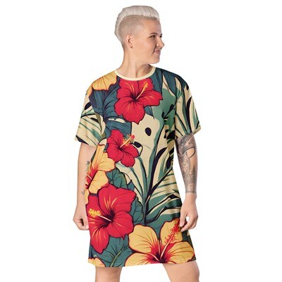 Tropical print short sleeve t-shirt dress up to 6XL