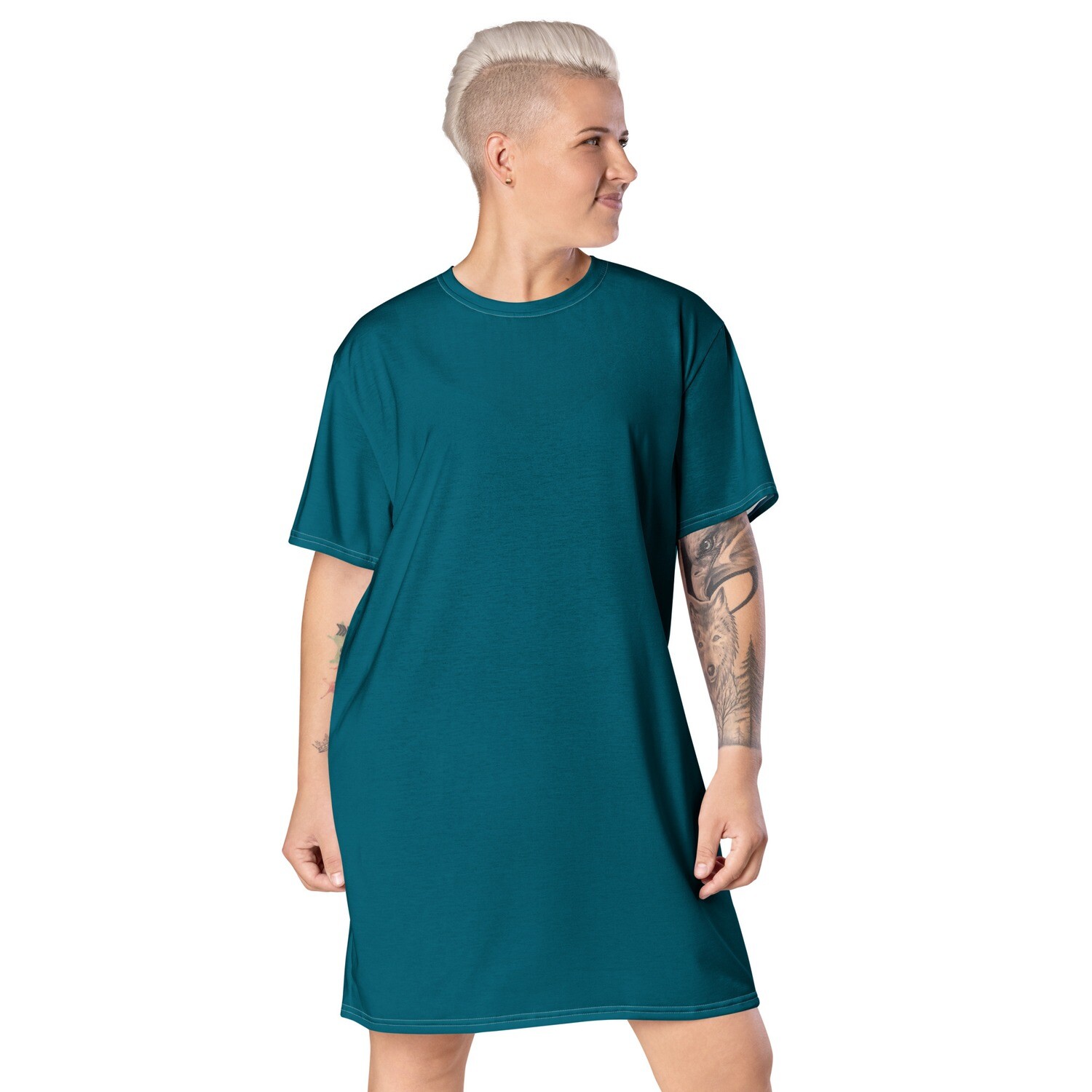 Dark turquoise baggy t-shirt dress in sizes 2XS-6XL