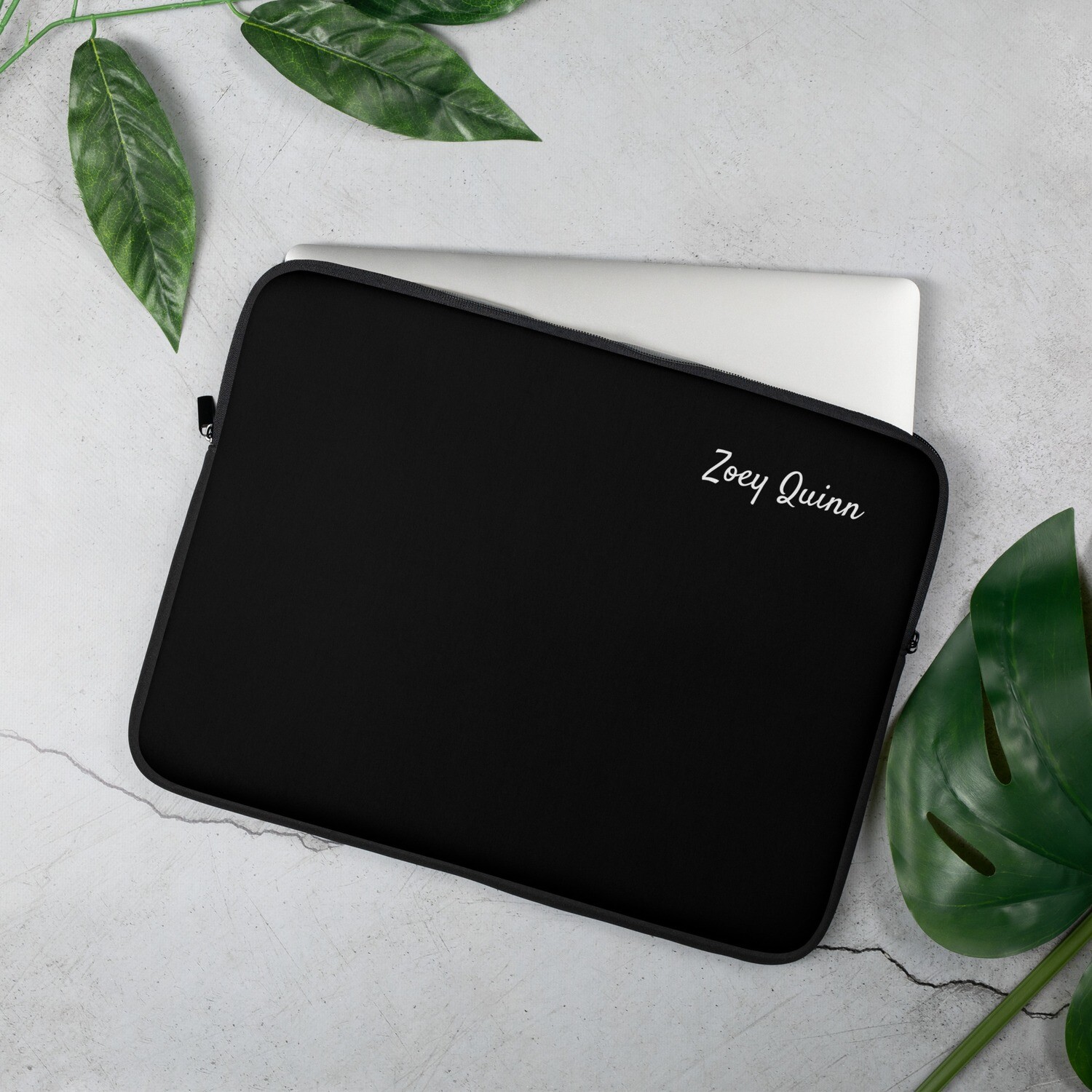 Black laptop sleeve with custom name or text
