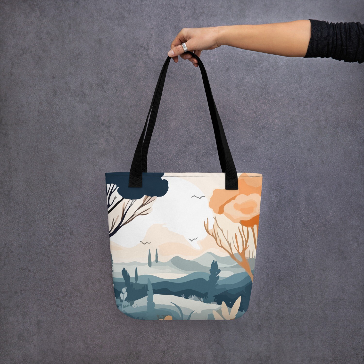 Tote bag with tropical Asian landscape in pastel colors