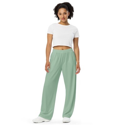 Pastel green unisex wide-leg pants with pockets up to 6XL