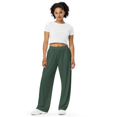 Olive green unisex wide-leg pants with pockets also in plus sizes